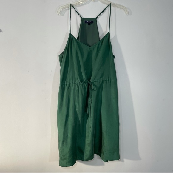 Madewell Apron Satin Silk Slip Dress Square Neck Spaghetti Straps Green - Picture 2 of 4